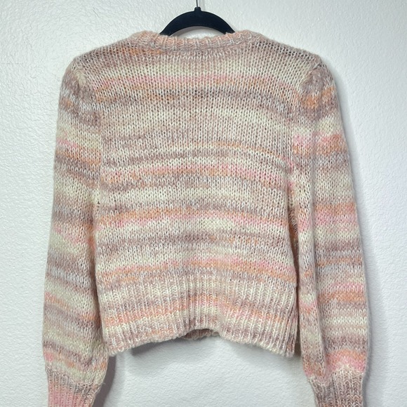 Womens M Fuzzy Knit Sweater Pastel Pink Beige Mohair Blend Pullover Cozycore Y2K - Picture 7 of 14